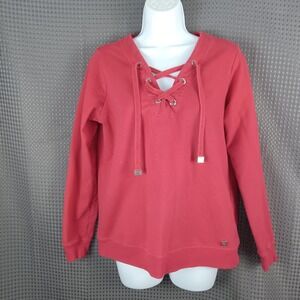 Calvin Klein Women's Lace Up Sweatshirt Small Pink Long Sleeve Pullover Comfy